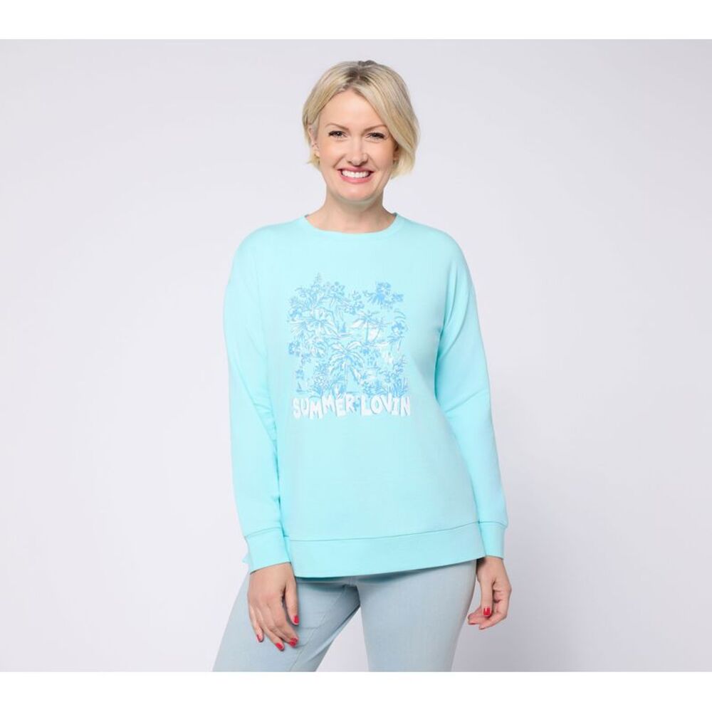Belle by Kim Gravel Women's Top Sz XL Body French Terry Summer Blue